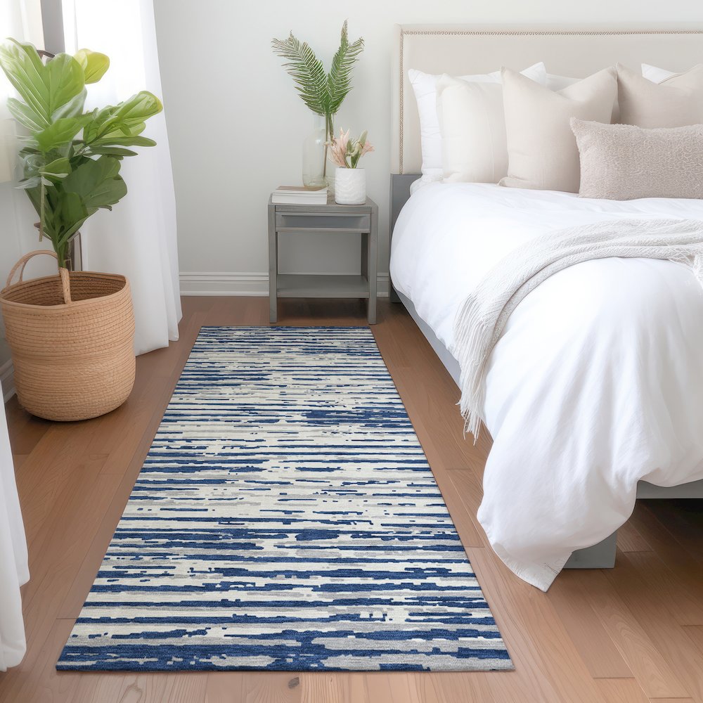Premium Machine Washable Mayfield AMF888 Navy 2'3" x 7'6" Runner Rug. Picture 5