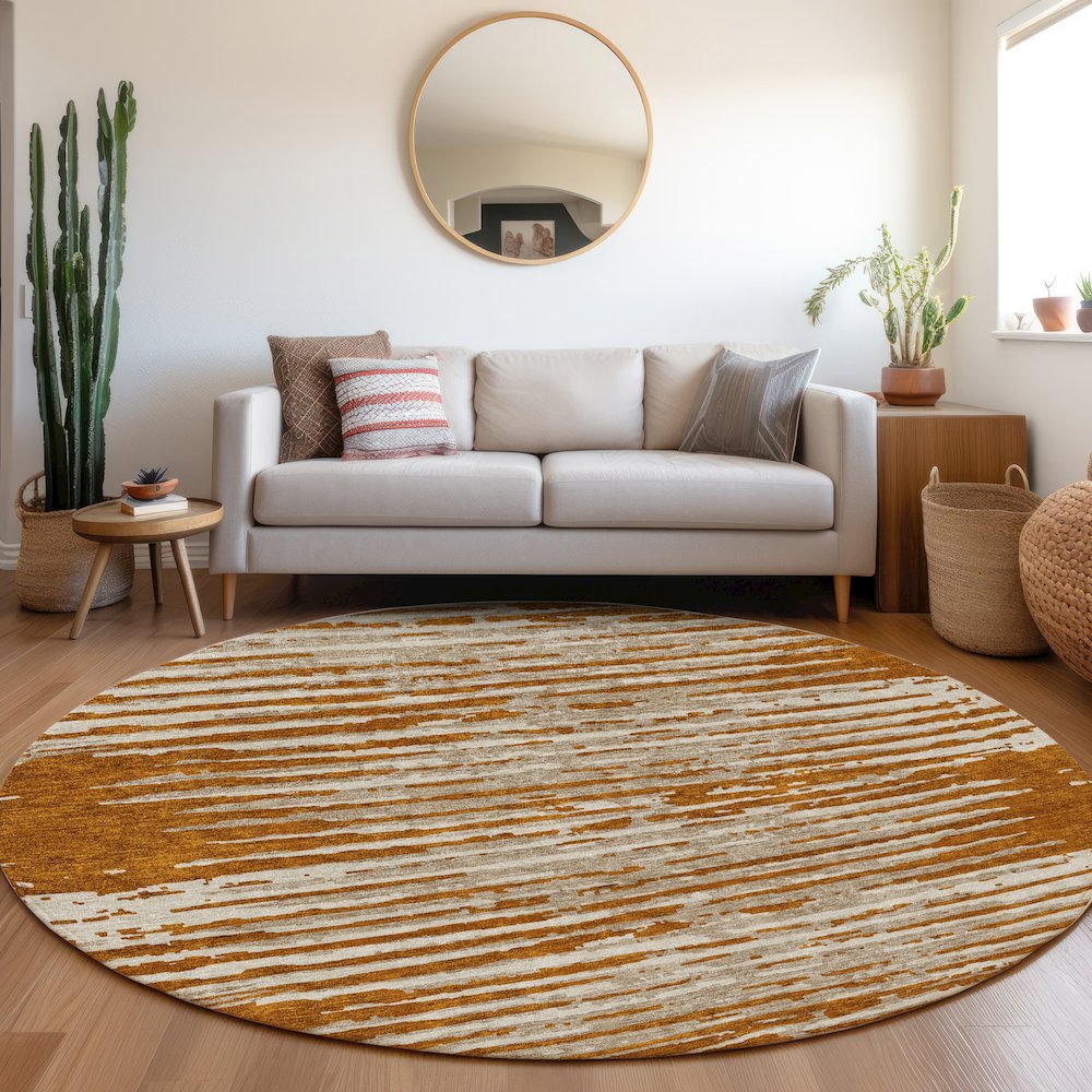 Premium Machine Washable Mayfield AMF888 Paprika 8' x 8' Round Rug. Picture 5