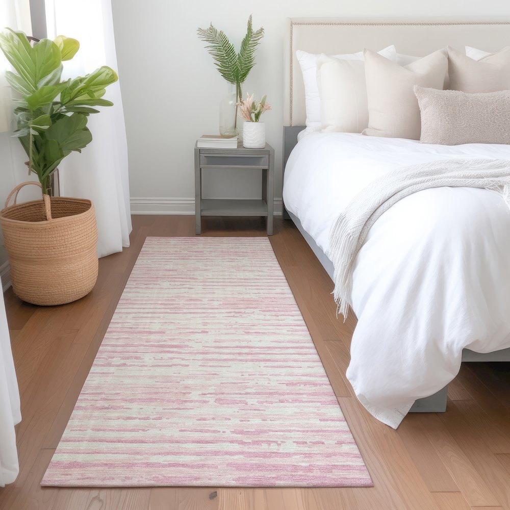 Premium Machine Washable Mayfield AMF888 Pink 2'3" x 7'6" Runner Rug. Picture 5