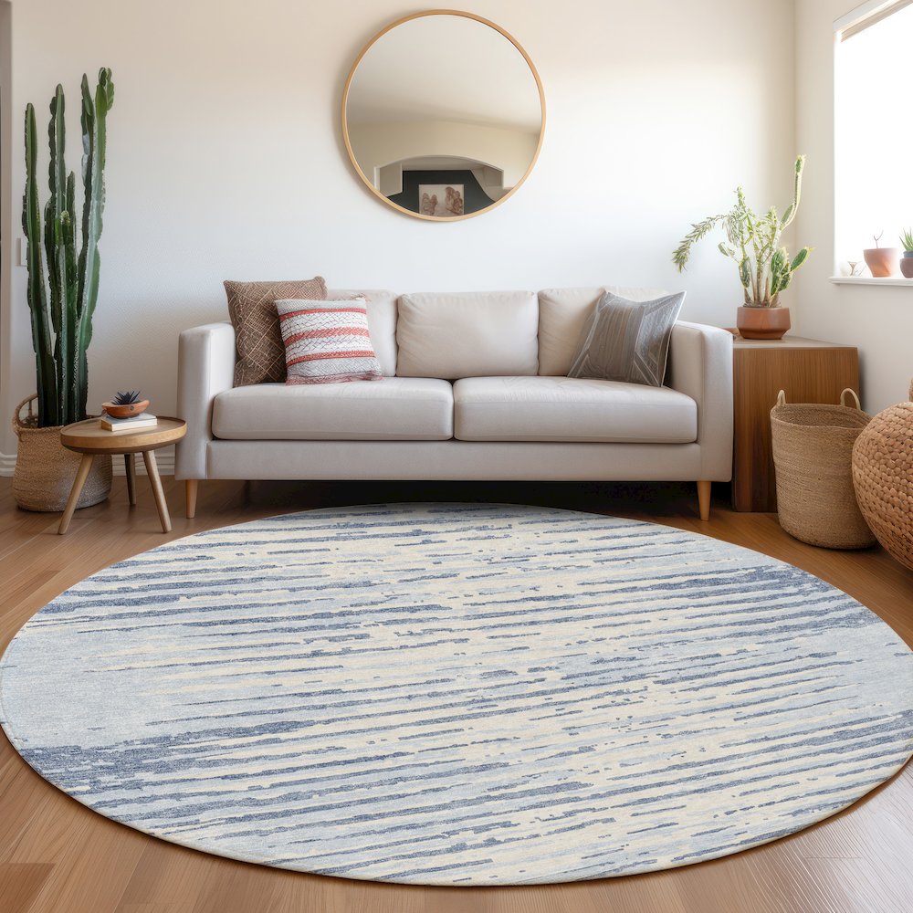 Premium Machine Washable Mayfield AMF888 Sky 8' x 8' Round Rug. Picture 5