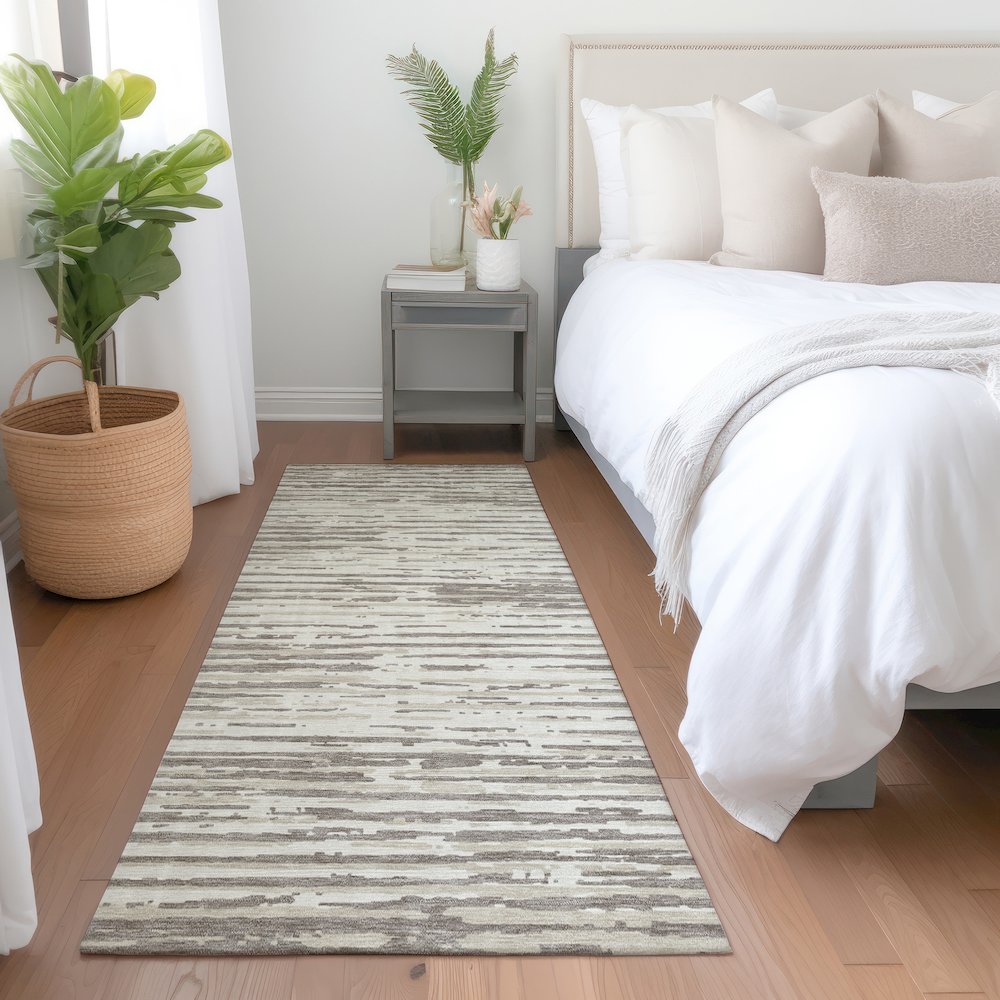 Premium Machine Washable Mayfield AMF888 Taupe 2'3" x 7'6" Runner Rug. Picture 5