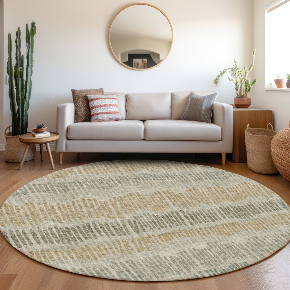 Premium Machine Washable Mayfield AMF889 Beige 8' x 8' Round Rug. Picture 5