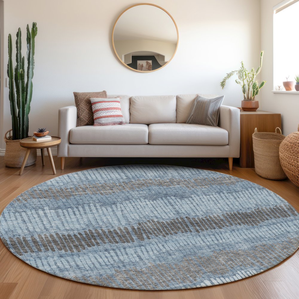 Premium Machine Washable Mayfield AMF889 Blue 8' x 8' Round Rug. Picture 5