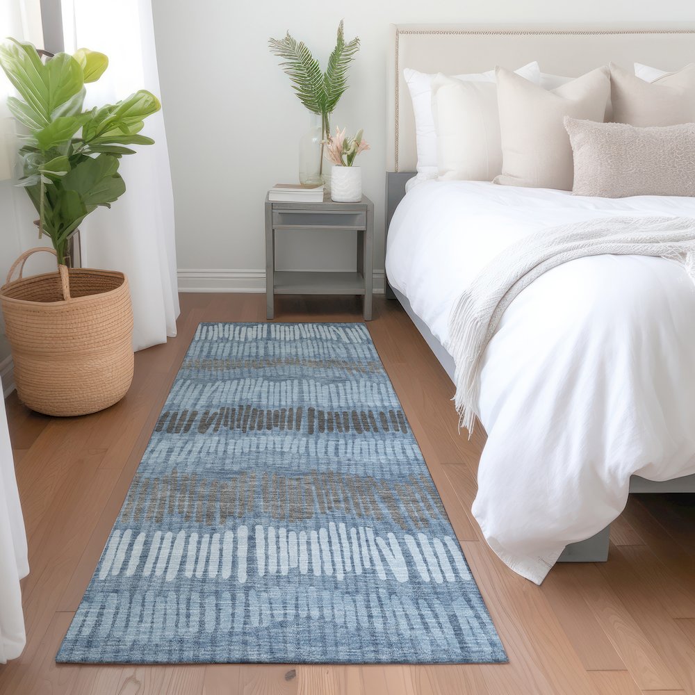 Premium Machine Washable Mayfield AMF889 Blue 2'3" x 7'6" Runner Rug. Picture 5