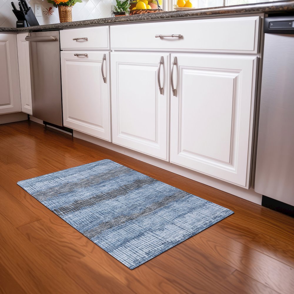 Premium Machine Washable Mayfield AMF889 Blue 1'8" x 2'6" Rug. Picture 5