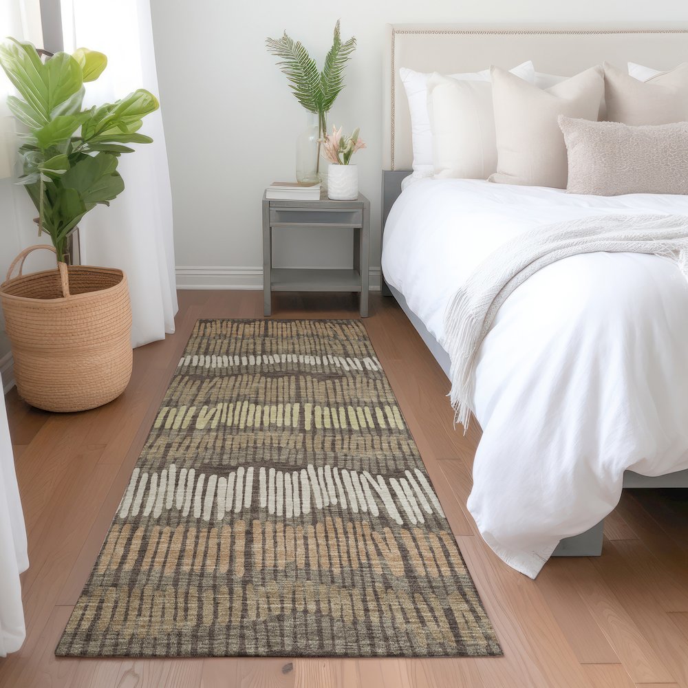 Premium Machine Washable Mayfield AMF889 Brown 2'3" x 7'6" Runner Rug. Picture 5