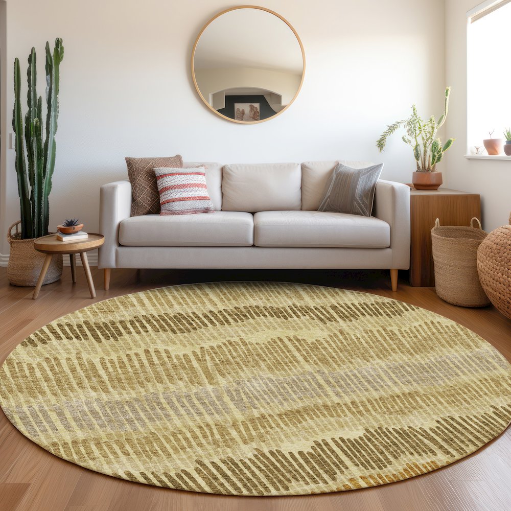 Premium Machine Washable Mayfield AMF889 Gold 8' x 8' Round Rug. Picture 5