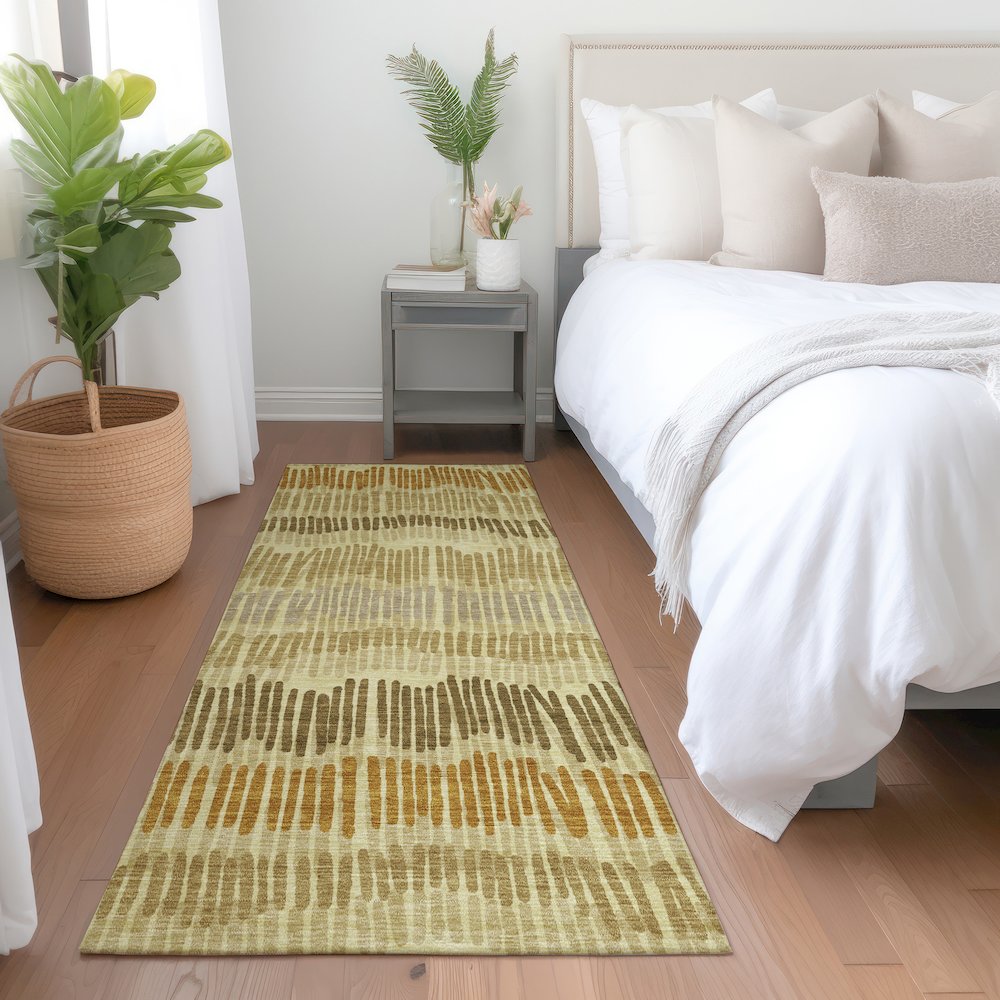 Premium Machine Washable Mayfield AMF889 Gold 2'3" x 7'6" Runner Rug. Picture 5