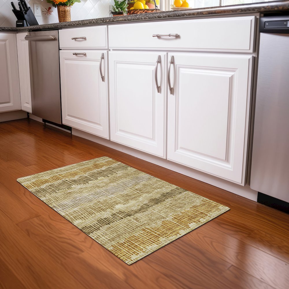 Premium Machine Washable Mayfield AMF889 Gold 1'8" x 2'6" Rug. Picture 5