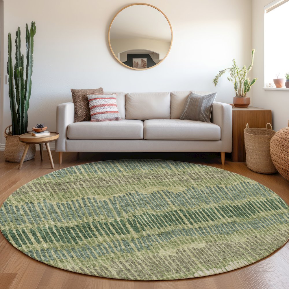 Premium Machine Washable Mayfield AMF889 Green 8' x 8' Round Rug. Picture 5