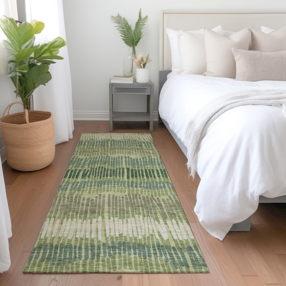 Premium Machine Washable Mayfield AMF889 Green 2'3" x 7'6" Runner Rug. Picture 5