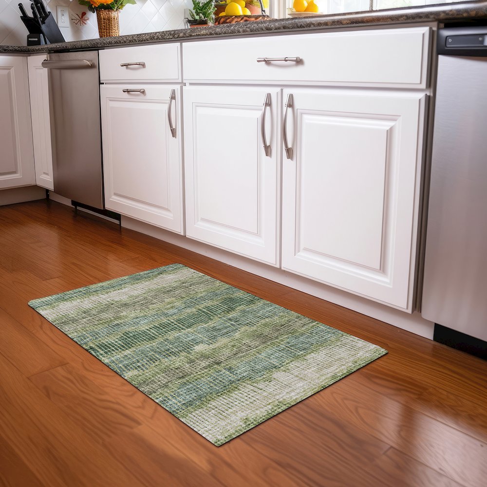 Premium Machine Washable Mayfield AMF889 Green 1'8" x 2'6" Rug. Picture 5