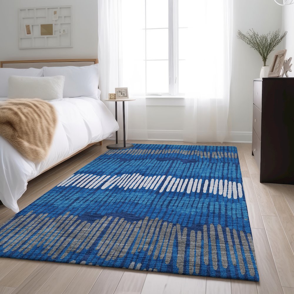 Premium Machine Washable Mayfield AMF889 Navy 2'6" x 3'10" Rug. Picture 5