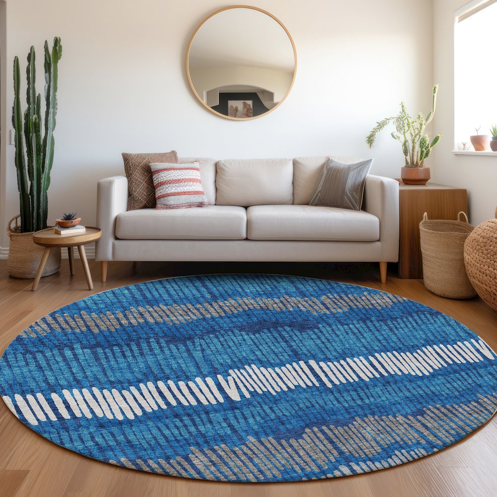 Premium Machine Washable Mayfield AMF889 Navy 8' x 8' Round Rug. Picture 5