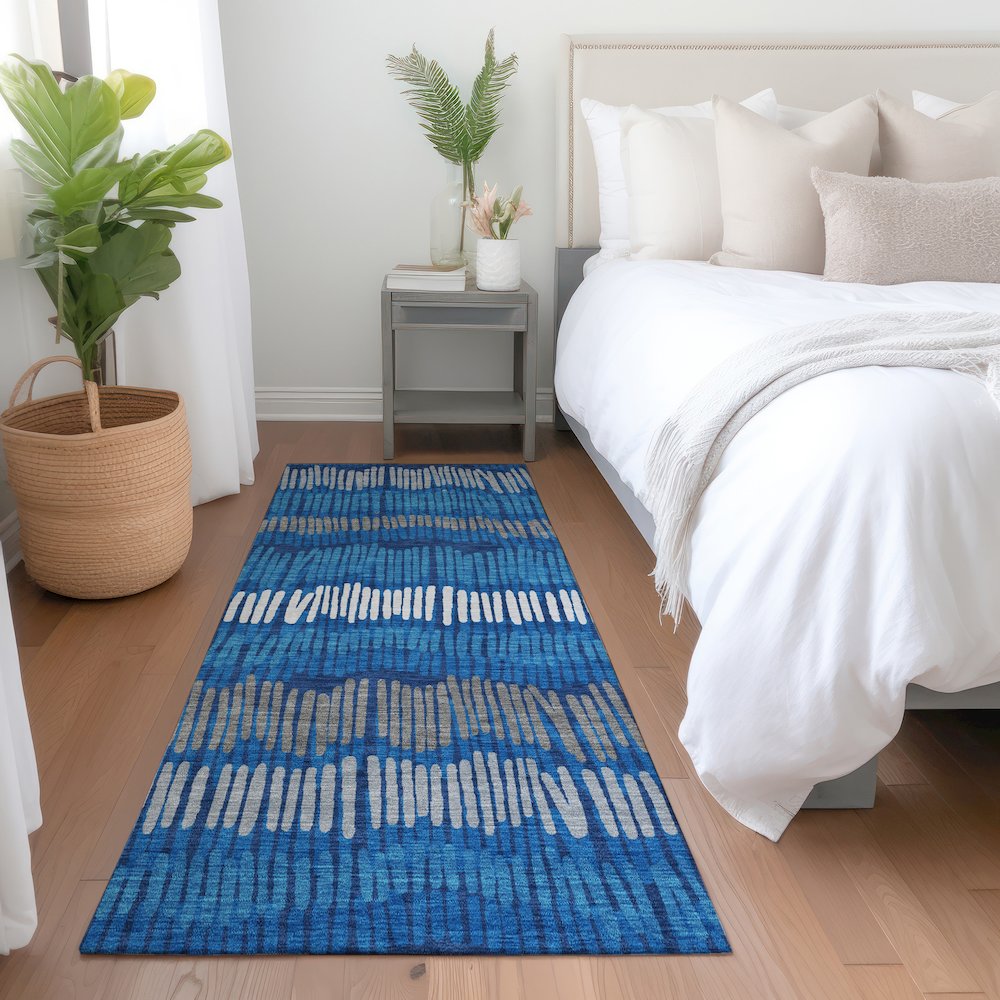 Premium Machine Washable Mayfield AMF889 Navy 2'3" x 7'6" Runner Rug. Picture 5