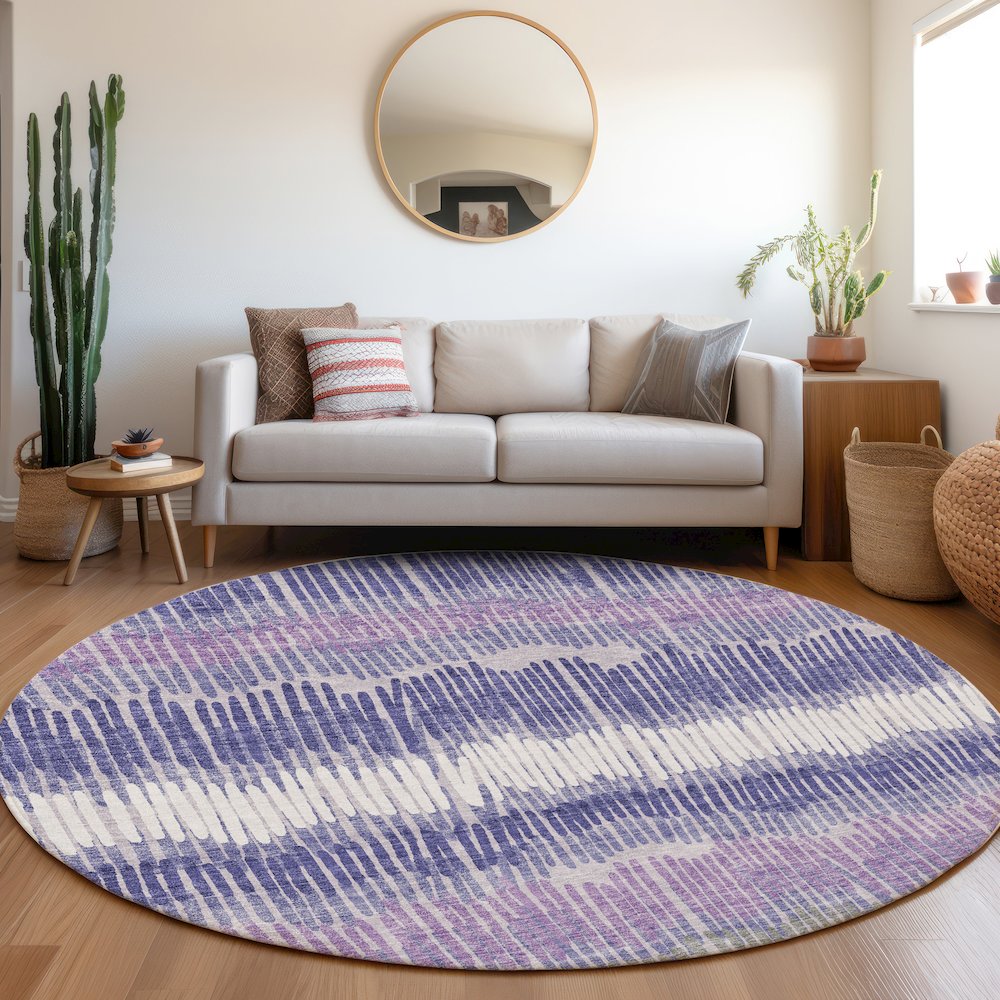 Premium Machine Washable Mayfield AMF889 Purple 8' x 8' Round Rug. Picture 5