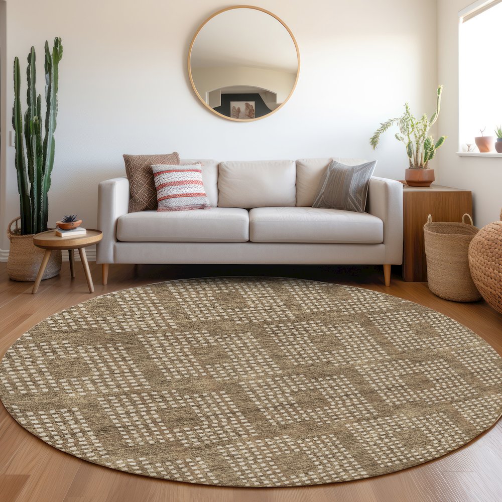 Premium Machine Washable Mayfield AMF890 Brown 8' x 8' Round Rug. Picture 5
