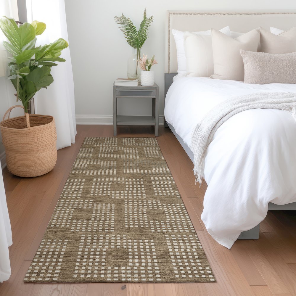 Premium Machine Washable Mayfield AMF890 Brown 2'3" x 7'6" Runner Rug. Picture 5