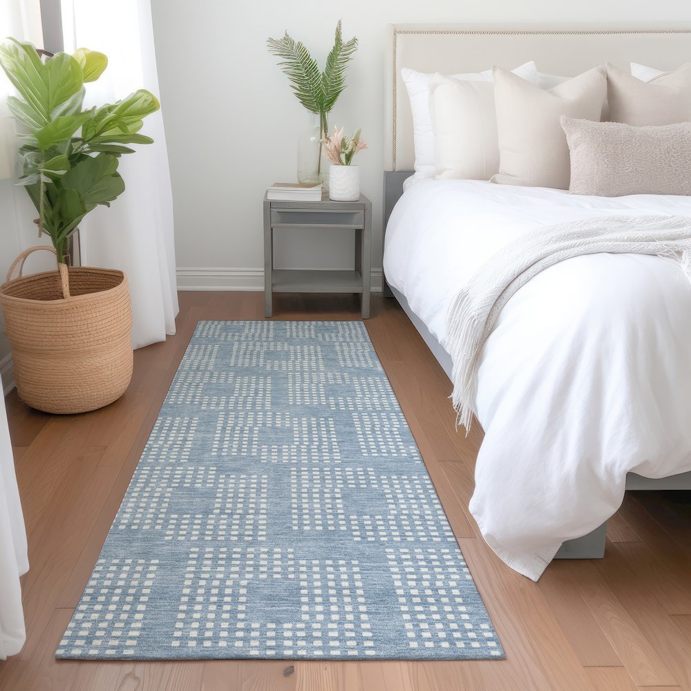 Premium Machine Washable Mayfield AMF890 Sky 2'3" x 7'6" Runner Rug. Picture 5
