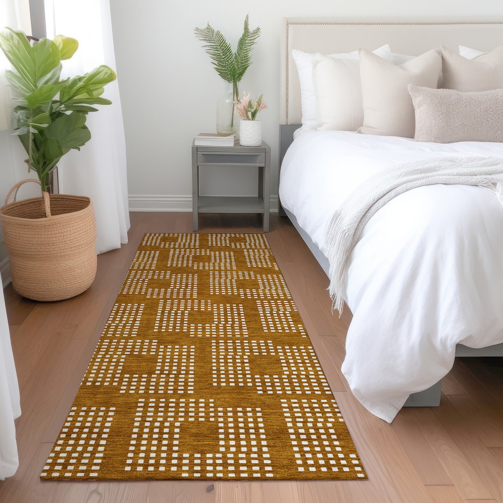 Premium Machine Washable Mayfield AMF890 Terracotta 2'3" x 7'6" Runner Rug. Picture 5