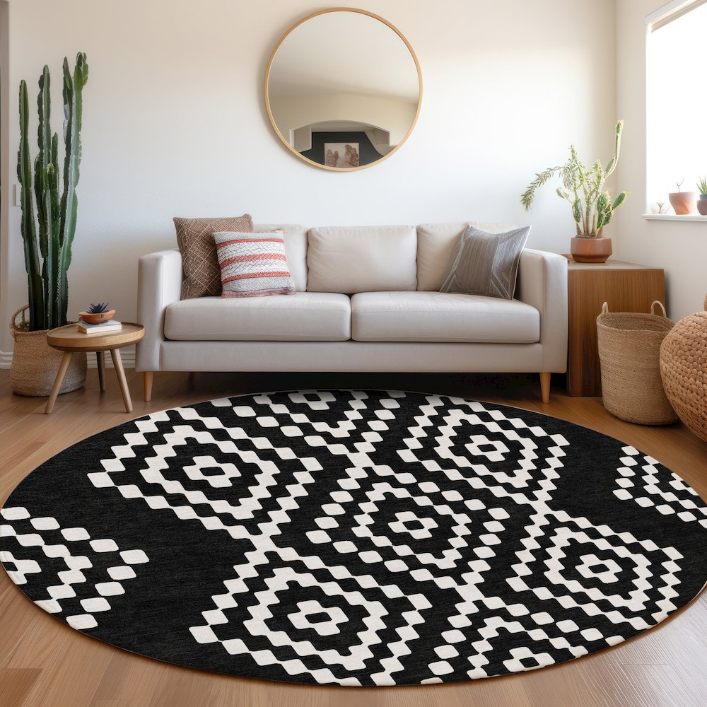 Premium Machine Washable Mayfield AMF891 Black 8' x 8' Round Rug. Picture 5