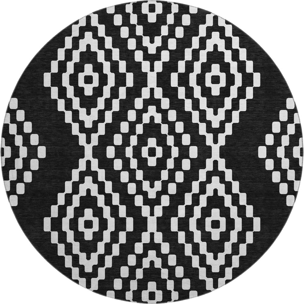 Premium Machine Washable Mayfield AMF891 Black 8' x 8' Round Rug. Picture 1