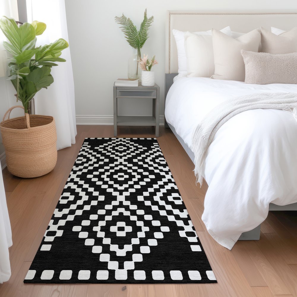 Premium Machine Washable Mayfield AMF891 Black 2'3" x 7'6" Runner Rug. Picture 5