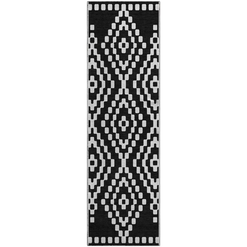 Premium Machine Washable Mayfield AMF891 Black 2'3" x 7'6" Runner Rug. Picture 1
