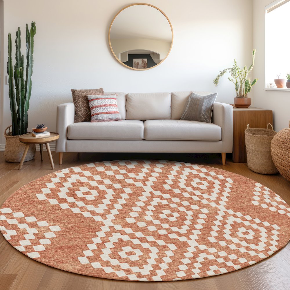 Premium Machine Washable Mayfield AMF891 Salmon 8' x 8' Round Rug. Picture 5