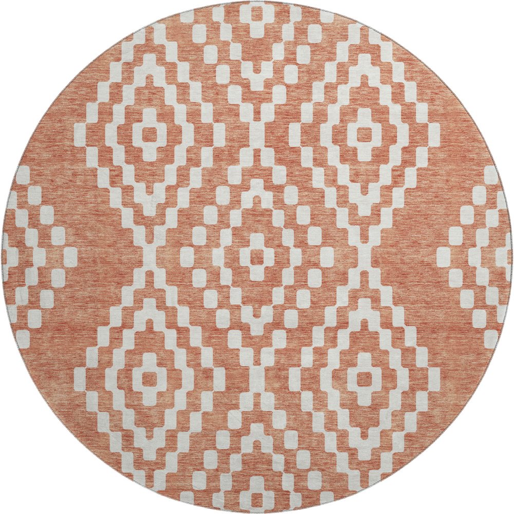 Premium Machine Washable Mayfield AMF891 Salmon 8' x 8' Round Rug. Picture 1