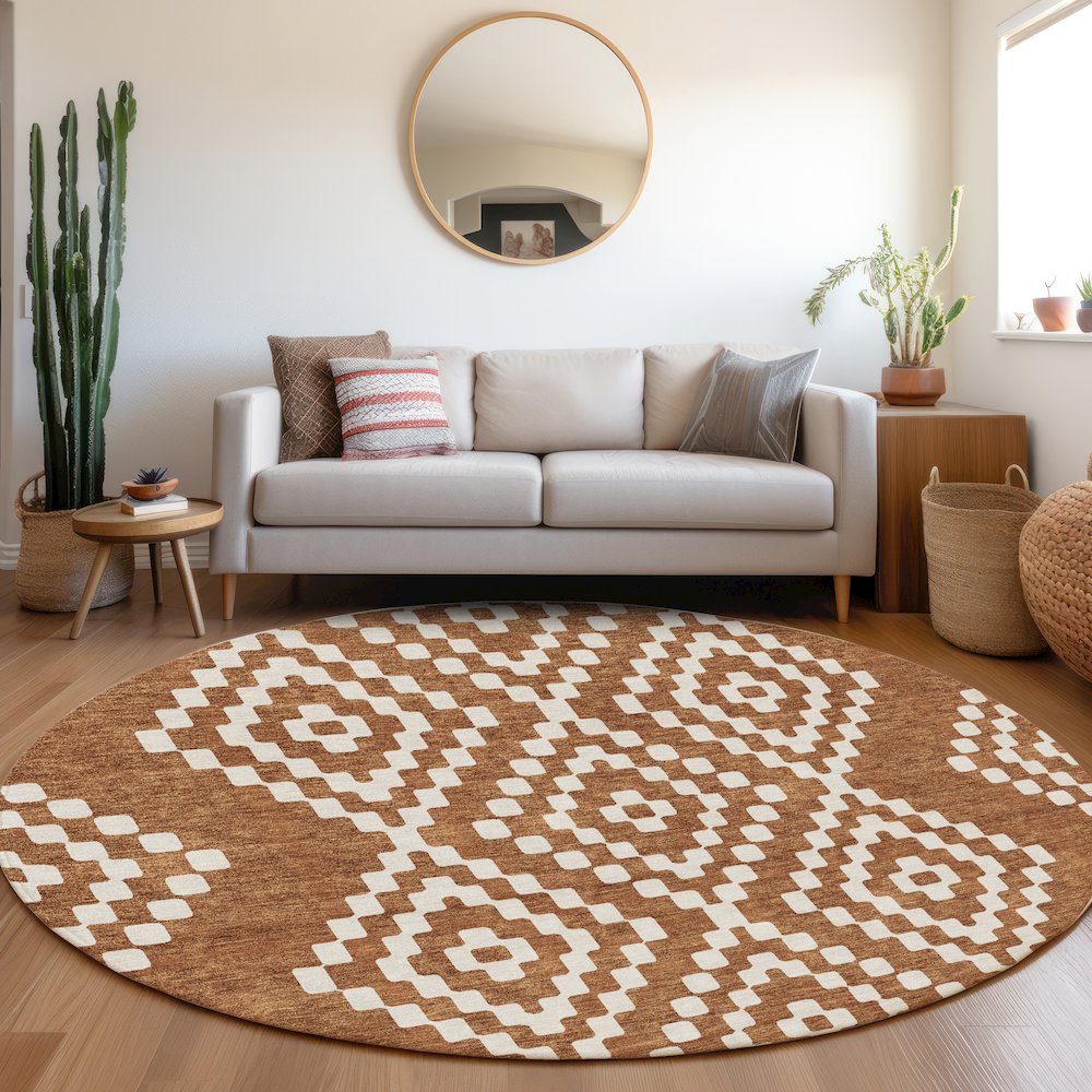 Premium Machine Washable Mayfield AMF891 Terracotta 8' x 8' Round Rug. Picture 5