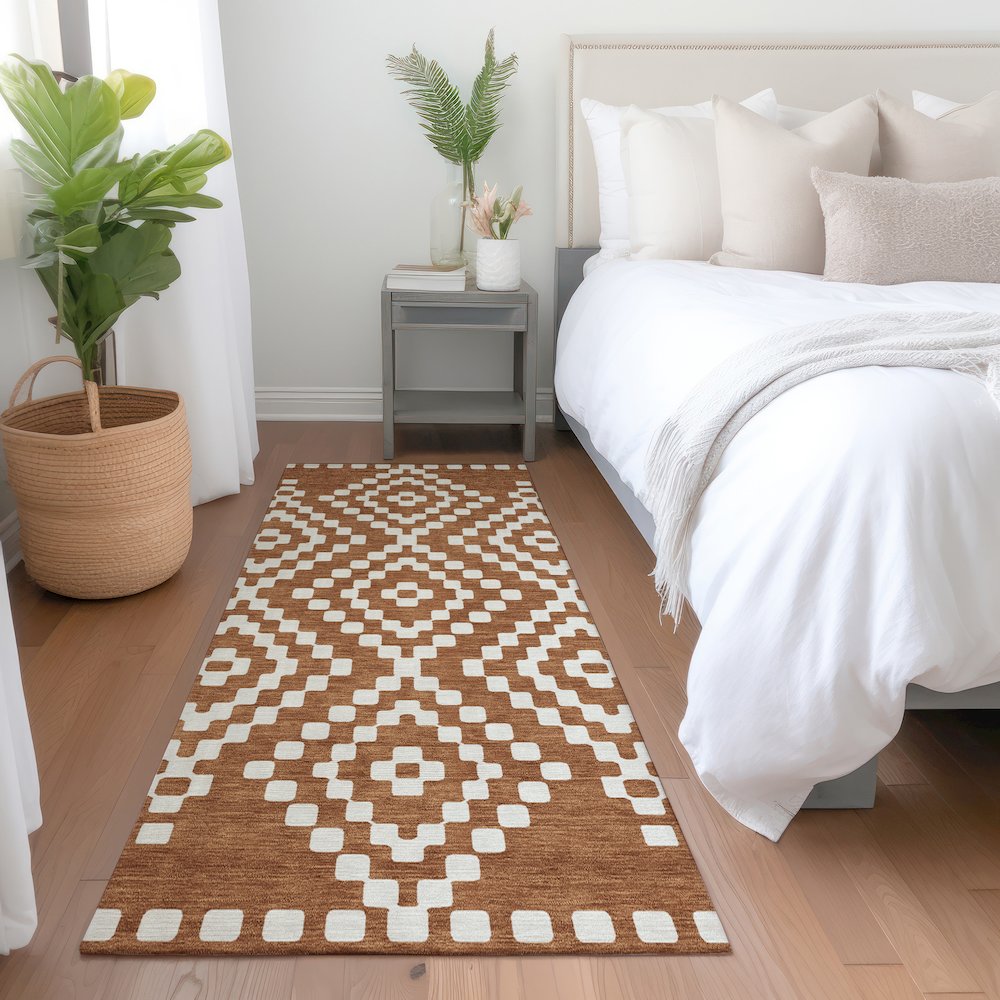Premium Machine Washable Mayfield AMF891 Terracotta 2'3" x 7'6" Runner Rug. Picture 5