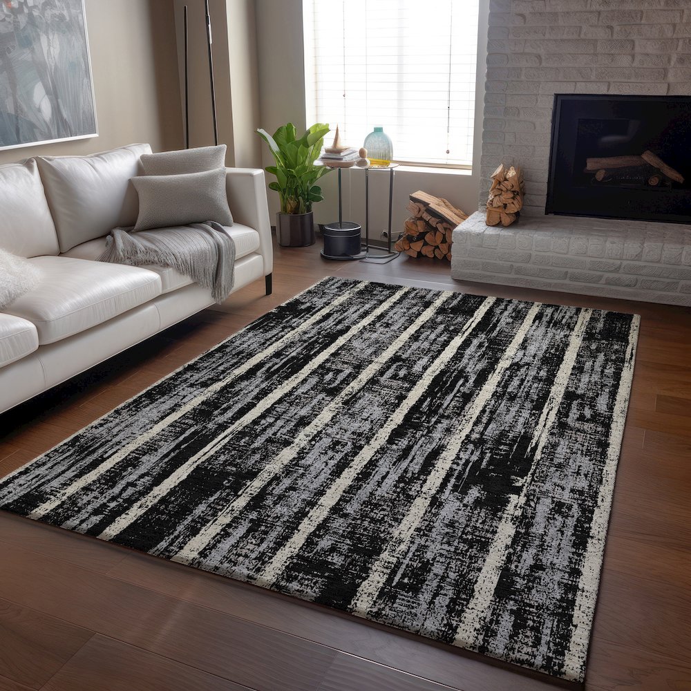 Premium Machine Washable Mayfield AMF892 Black 2'6" x 3'10" Rug. Picture 6
