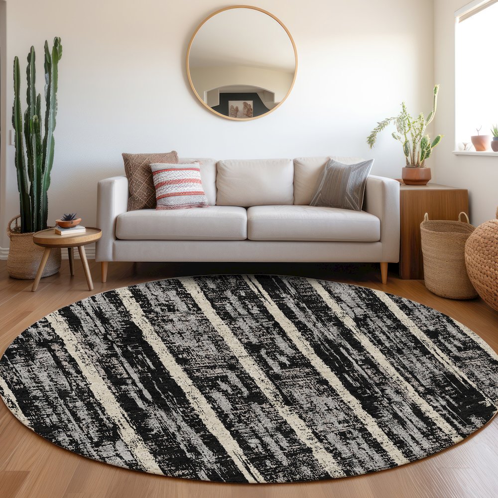 Premium Machine Washable Mayfield AMF892 Black 8' x 8' Round Rug. Picture 5