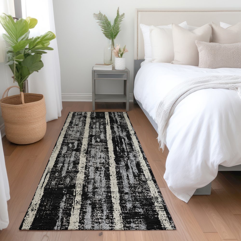 Premium Machine Washable Mayfield AMF892 Black 2'3" x 7'6" Runner Rug. Picture 5