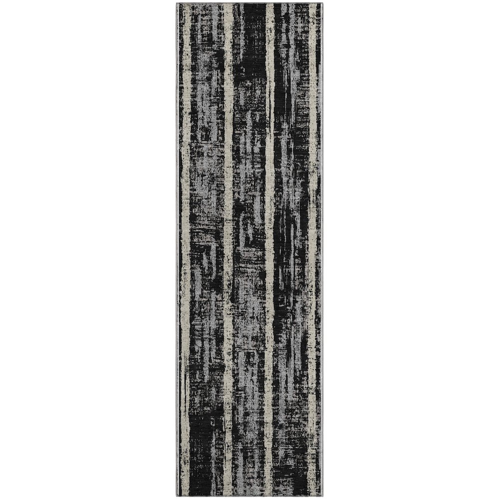 Premium Machine Washable Mayfield AMF892 Black 2'3" x 7'6" Runner Rug. Picture 1