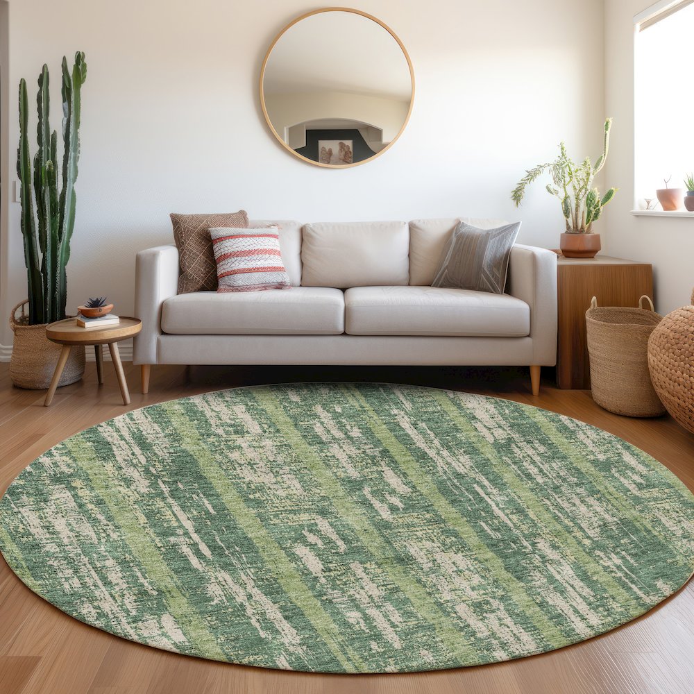 Premium Machine Washable Mayfield AMF892 Green 8' x 8' Round Rug. Picture 5