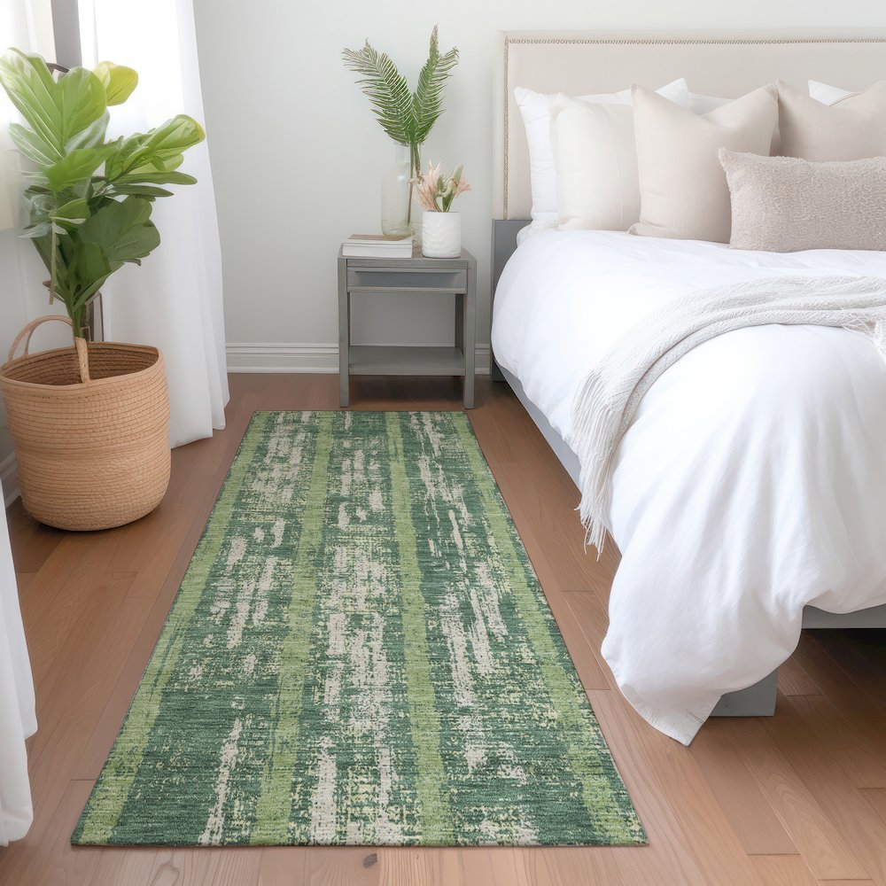 Premium Machine Washable Mayfield AMF892 Green 2'3" x 7'6" Runner Rug. Picture 5