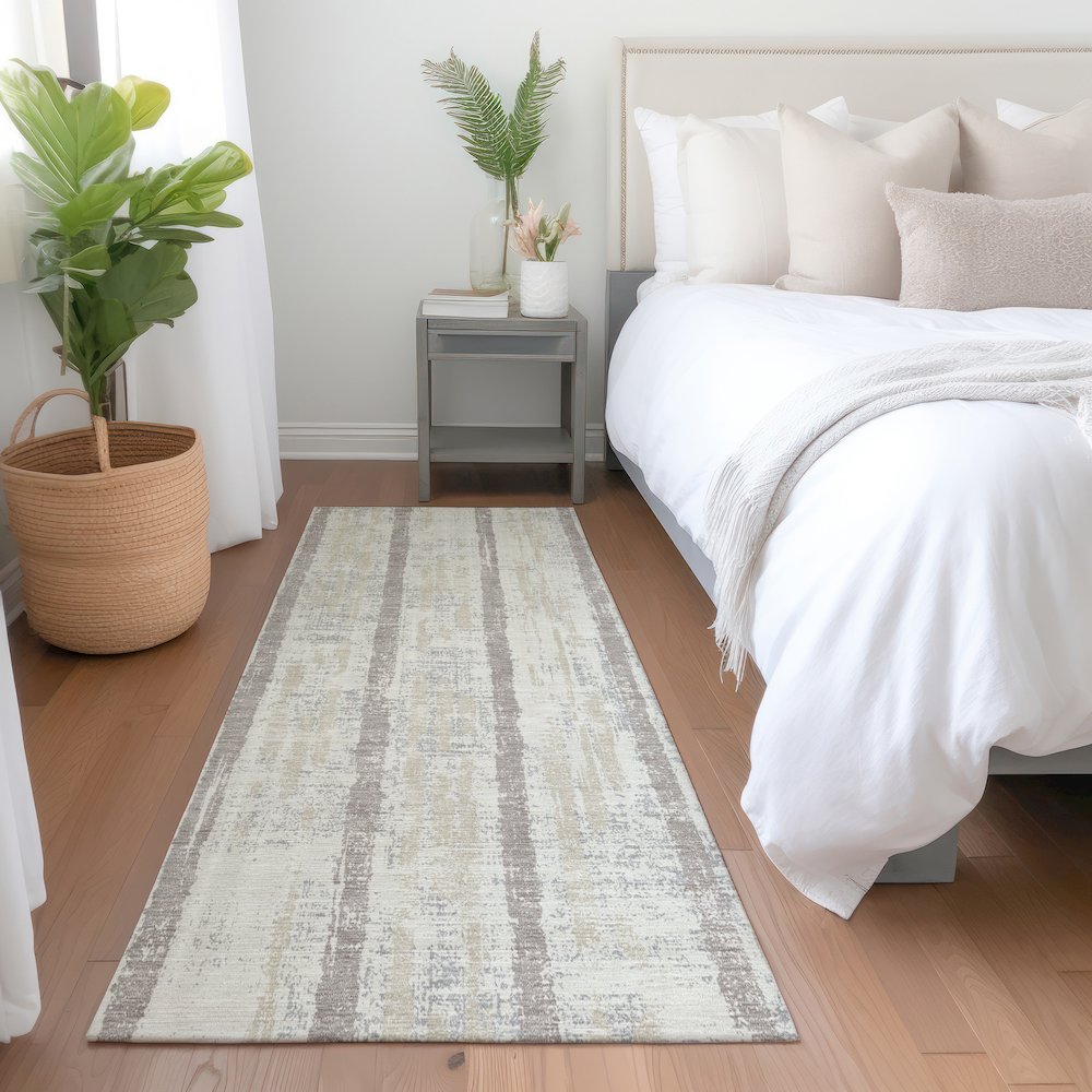 Premium Machine Washable Mayfield AMF892 Ivory 2'3" x 7'6" Runner Rug. Picture 5