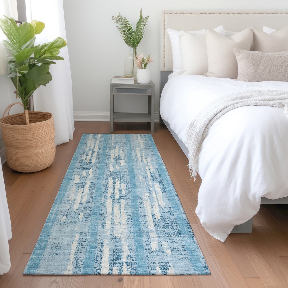 Premium Machine Washable Mayfield AMF892 Sky 2'3" x 7'6" Runner Rug. Picture 5