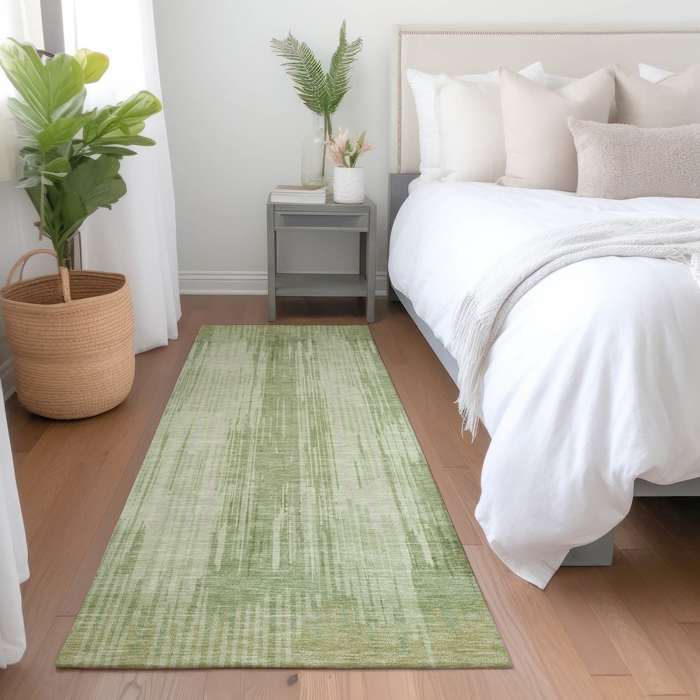 Premium Machine Washable Mayfield AMF893 Aloe 2'3" x 7'6" Runner Rug. Picture 5