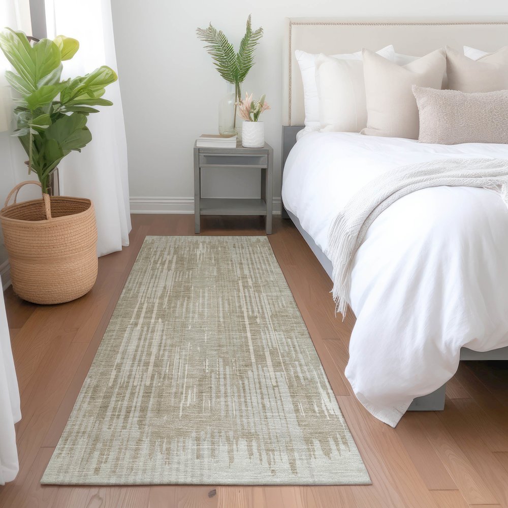 Premium Machine Washable Mayfield AMF893 Beige 2'3" x 7'6" Runner Rug. Picture 5