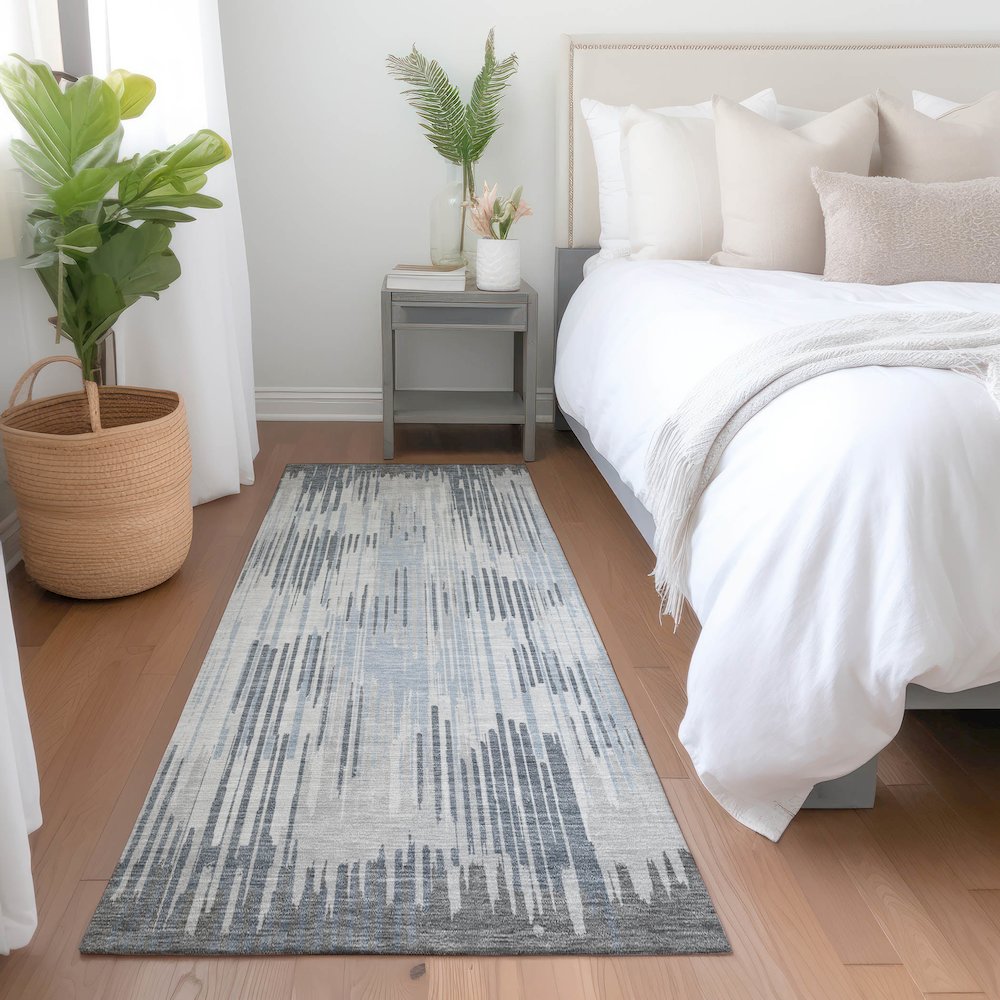 Premium Machine Washable Mayfield AMF893 Gray 2'3" x 7'6" Runner Rug. Picture 5