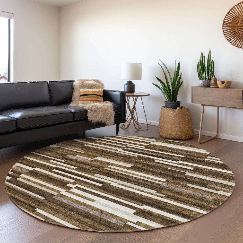 Premium Machine Washable Mayfield AMF894 Brown 8' x 8' Round Rug. Picture 5