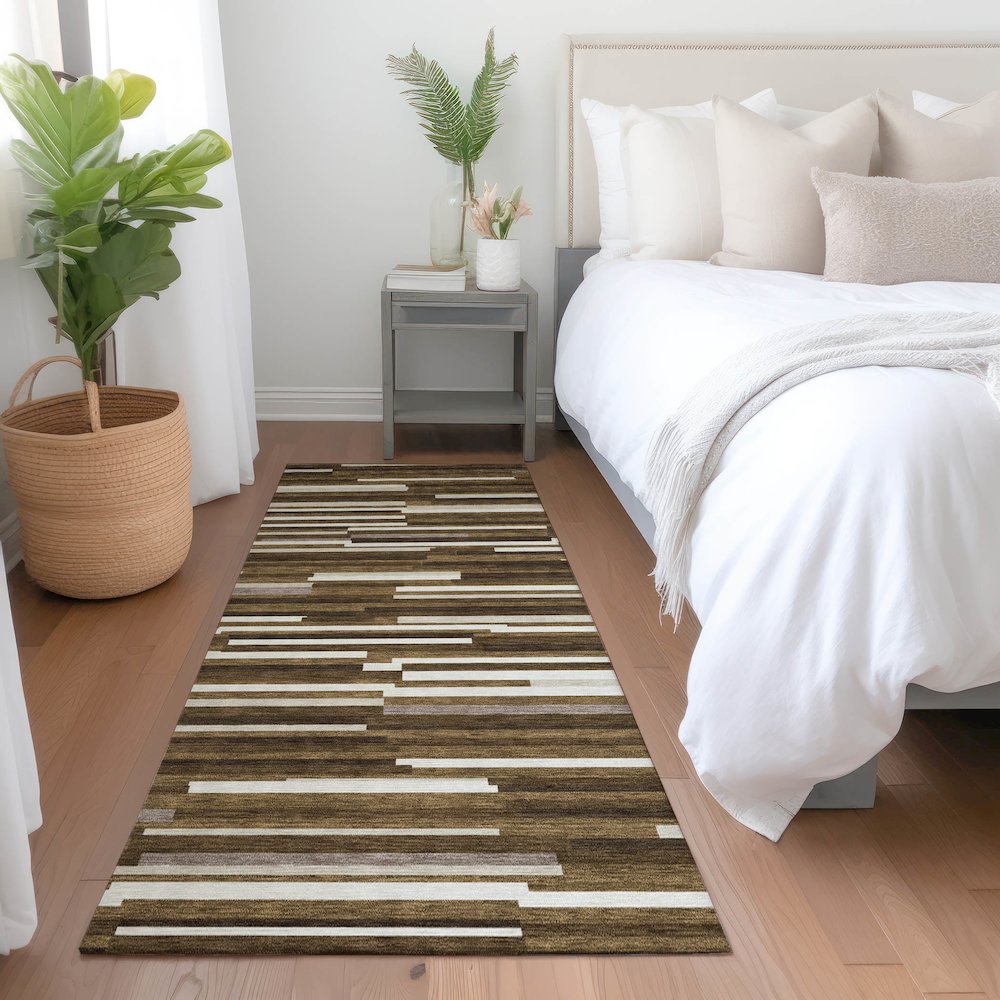 Premium Machine Washable Mayfield AMF894 Brown 2'3" x 7'6" Runner Rug. Picture 5