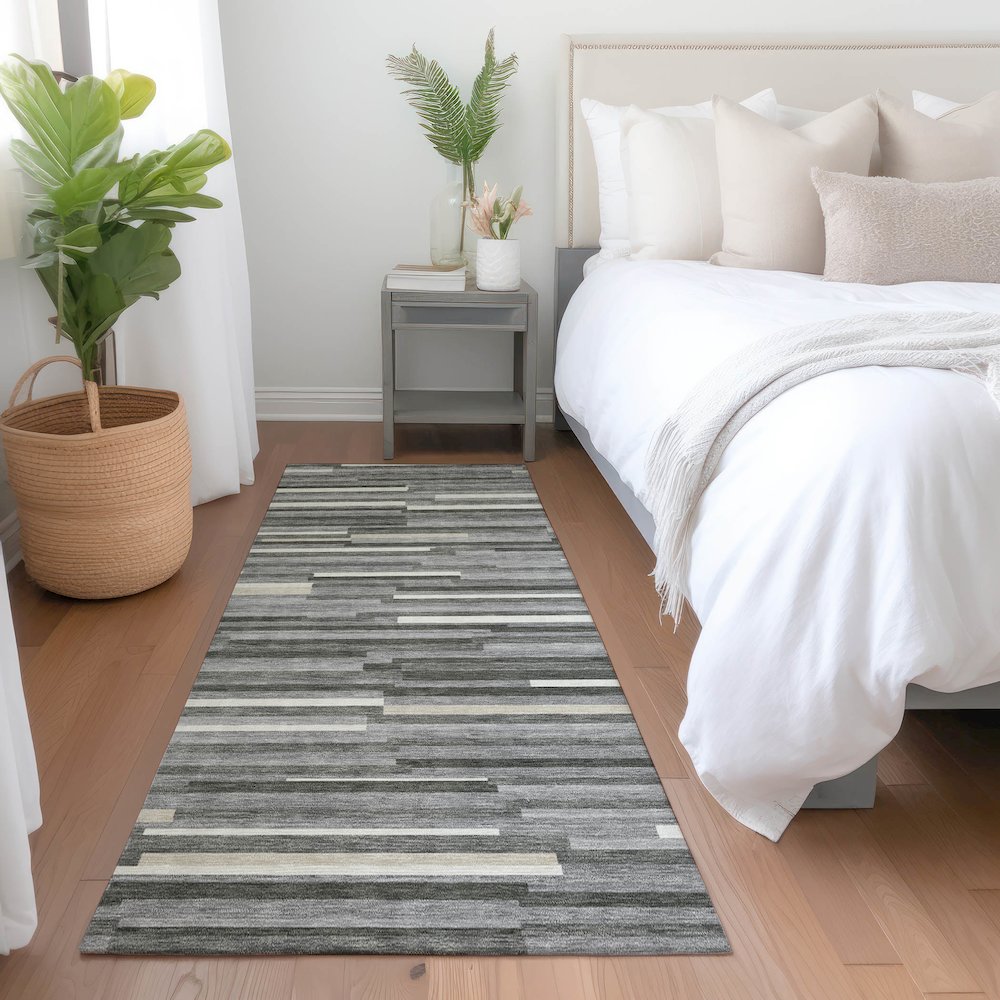 Premium Machine Washable Mayfield AMF894 Gray 2'3" x 7'6" Runner Rug. Picture 5