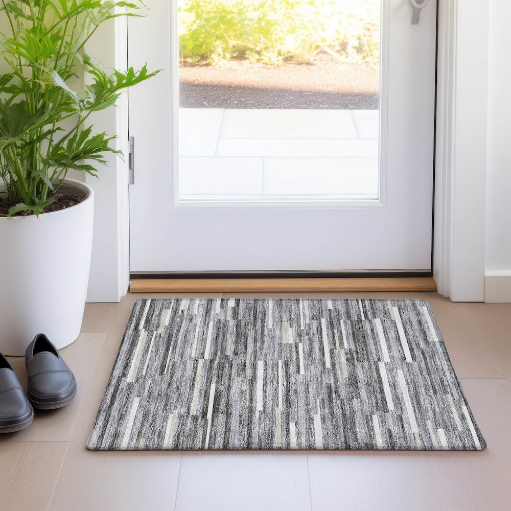 Premium Machine Washable Mayfield AMF894 Gray 1'8" x 2'6" Rug. Picture 5