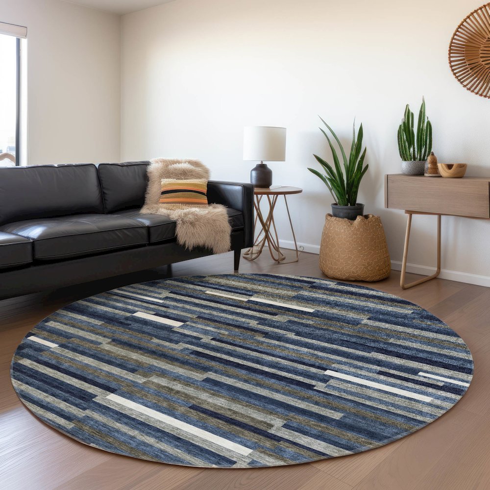 Premium Machine Washable Mayfield AMF894 Navy 8' x 8' Round Rug. Picture 5