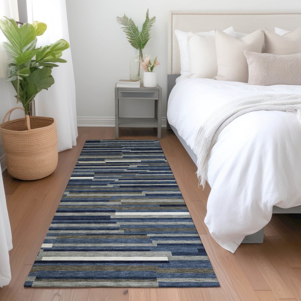 Premium Machine Washable Mayfield AMF894 Navy 2'3" x 7'6" Runner Rug. Picture 5