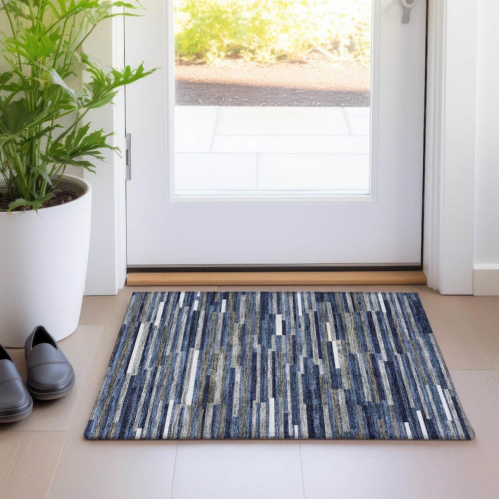 Premium Machine Washable Mayfield AMF894 Navy 1'8" x 2'6" Rug. Picture 5
